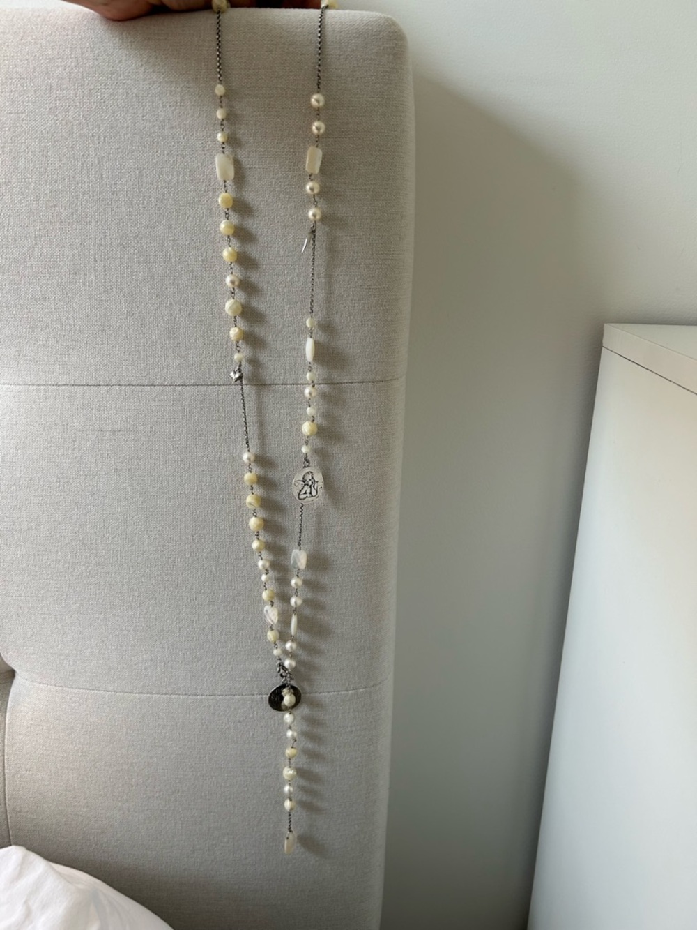 Chan Luu Long Cream Bead Necklace with Silver Accents